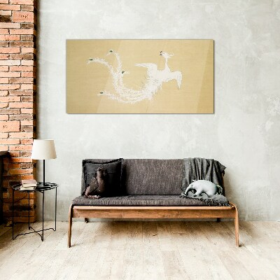 Glasbild Weißer Phönix auf goldenem Hintergrund