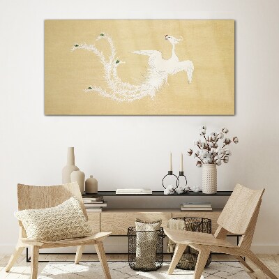 Glasbild Weißer Phönix auf goldenem Hintergrund