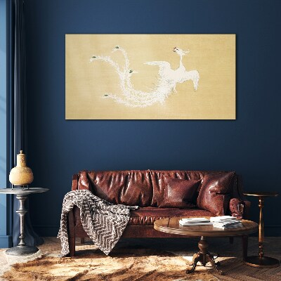 Glasbild Weißer Phönix auf goldenem Hintergrund