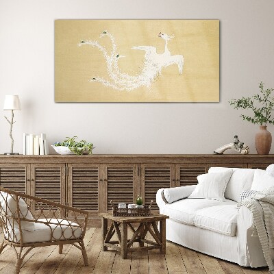 Glasbild Weißer Phönix auf goldenem Hintergrund