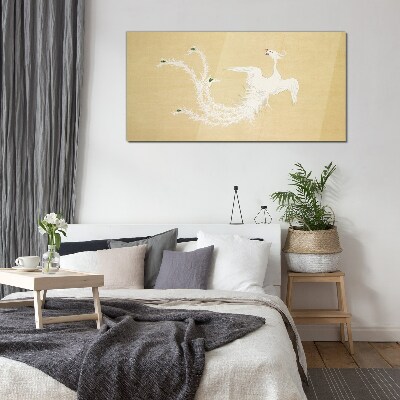 Glasbild Weißer Phönix auf goldenem Hintergrund