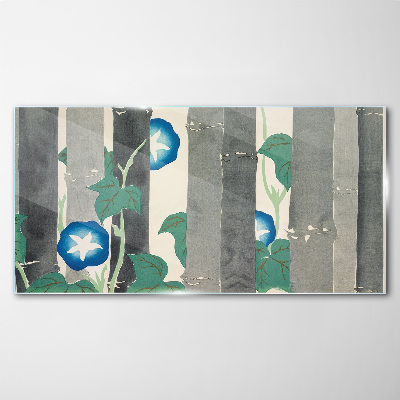 Glasbild Morgen im Wald mit blauen Blumen