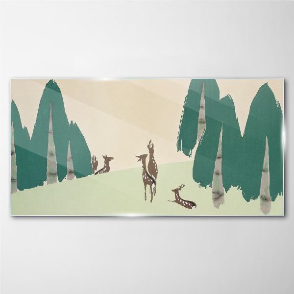 Glasbild Waldhirsche vor dem Hintergrund von Bäumen