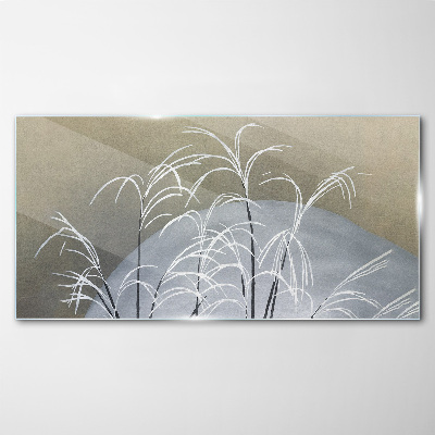 Glasbild Wintergräser vor der Bergkulisse