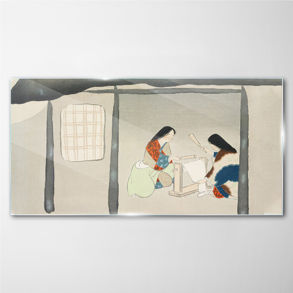 Glasbild Arbeiten in einem traditionellen japanischen Dorf