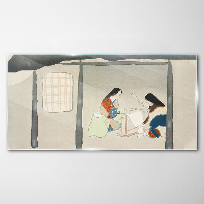 Glasbild Arbeiten in einem traditionellen japanischen Dorf