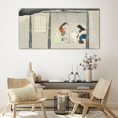 Glasbild Arbeiten in einem traditionellen japanischen Dorf