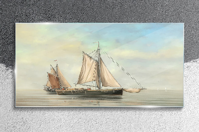Glasbild Malerei Seeschiffe Fischer