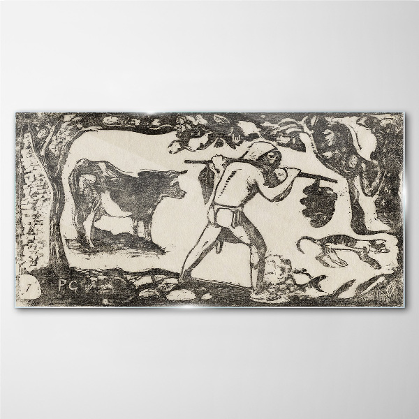 Glasbild Pastorale Szene mit Vieh