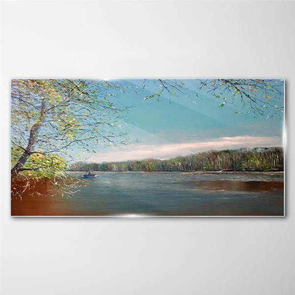 Glasbild Eine friedliche Landschaft am Fluss