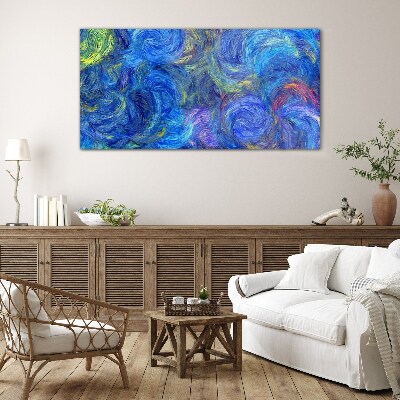 Glasbild Wirbelnde blaue Spiralen