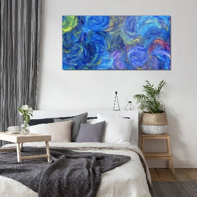Glasbild Wirbelnde blaue Spiralen