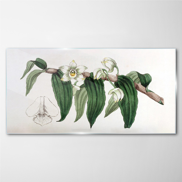 Glasbild Blumenarrangement mit Blättern