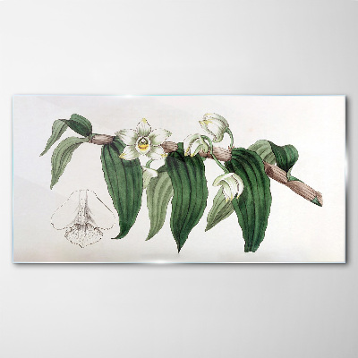 Glasbild Blumenarrangement mit Blättern