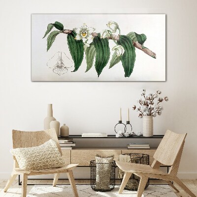 Glasbild Blumenarrangement mit Blättern