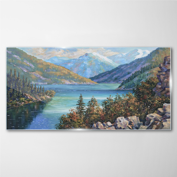 Glasbild Berglandschaft am See