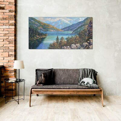 Glasbild Berglandschaft am See