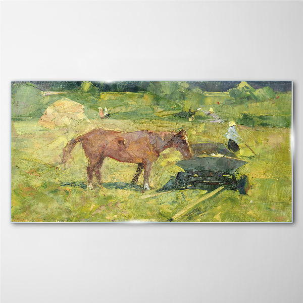Glasbild Ländliche Szene mit Pferd