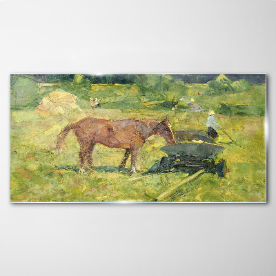 Glasbild Ländliche Szene mit Pferd