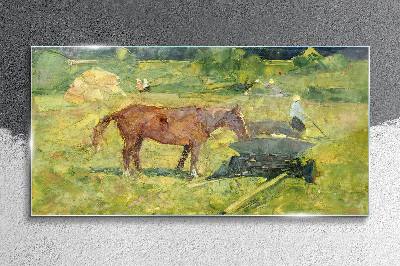 Glasbild Ländliche Szene mit Pferd