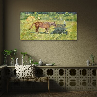 Glasbild Ländliche Szene mit Pferd