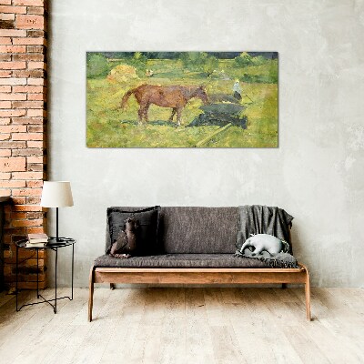 Glasbild Ländliche Szene mit Pferd
