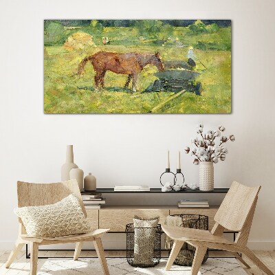 Glasbild Ländliche Szene mit Pferd