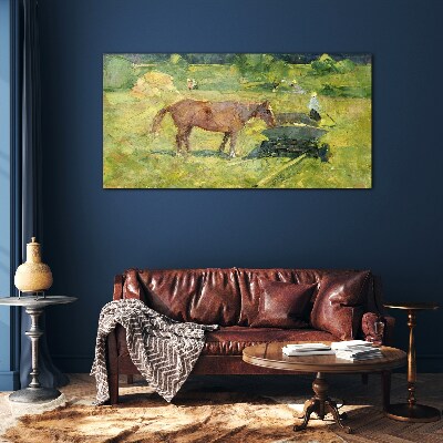 Glasbild Ländliche Szene mit Pferd