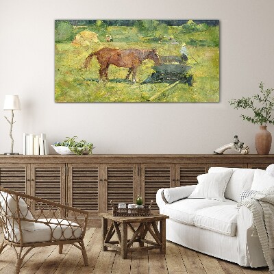 Glasbild Ländliche Szene mit Pferd