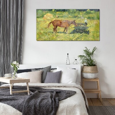 Glasbild Ländliche Szene mit Pferd