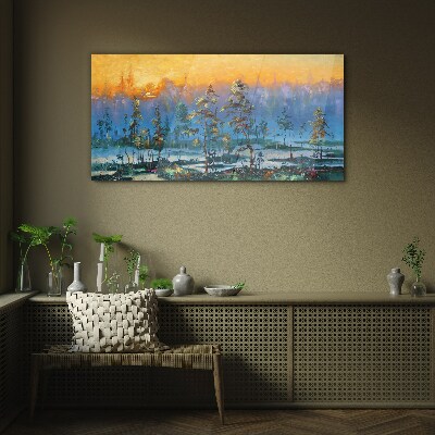 Foto glasbild Goldene Morgen im Wald