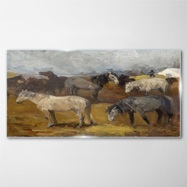 Glasbild Idyllische Landschaft mit Pferden