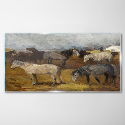 Glasbild Idyllische Landschaft mit Pferden