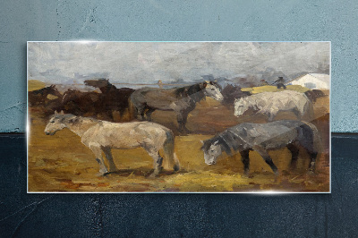 Glasbild Idyllische Landschaft mit Pferden