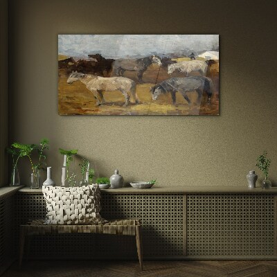Glasbild Idyllische Landschaft mit Pferden