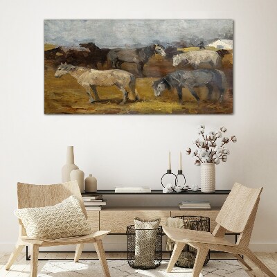 Glasbild Idyllische Landschaft mit Pferden