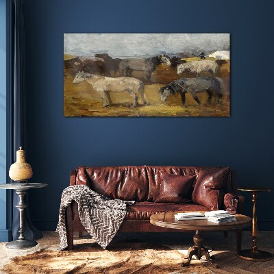 Glasbild Idyllische Landschaft mit Pferden