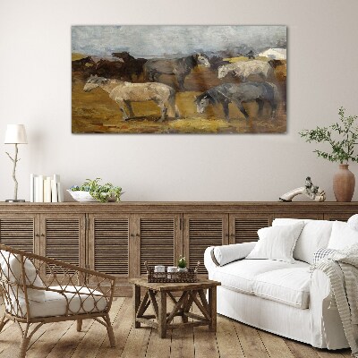 Glasbild Idyllische Landschaft mit Pferden