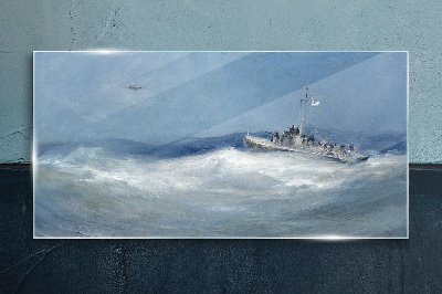 Glasbild Stürmische See mit einem Boot