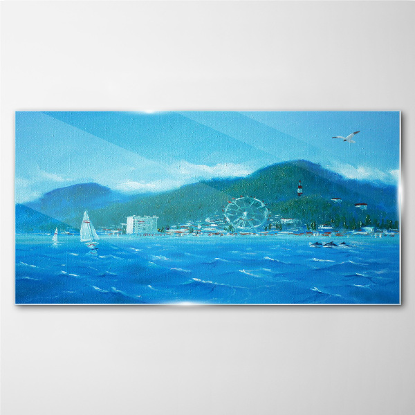 Glasbild Küstenlandschaft mit Vergnügungspark