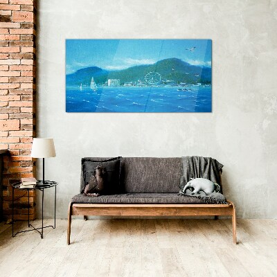 Glasbild Küstenlandschaft mit Vergnügungspark