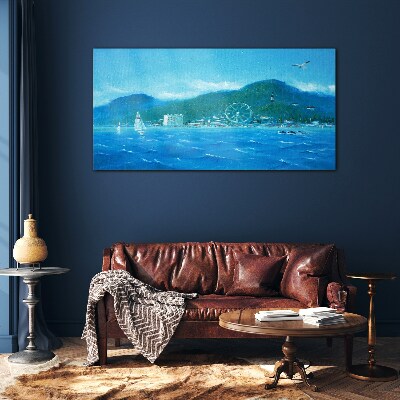 Glasbild Küstenlandschaft mit Vergnügungspark
