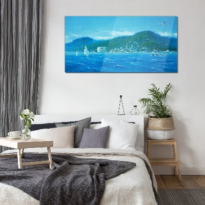 Glasbild Küstenlandschaft mit Vergnügungspark