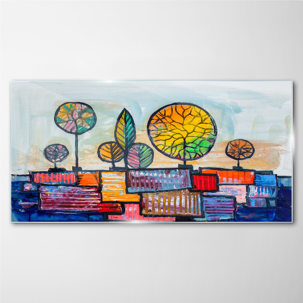 Bild auf glas Bunte Bäume in einer abstrakten Landschaft