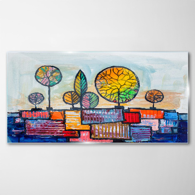 Bild auf glas Bunte Bäume in einer abstrakten Landschaft