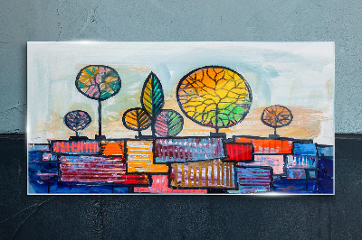 Bild auf glas Bunte Bäume in einer abstrakten Landschaft