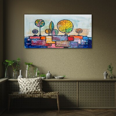 Bild auf glas Bunte Bäume in einer abstrakten Landschaft