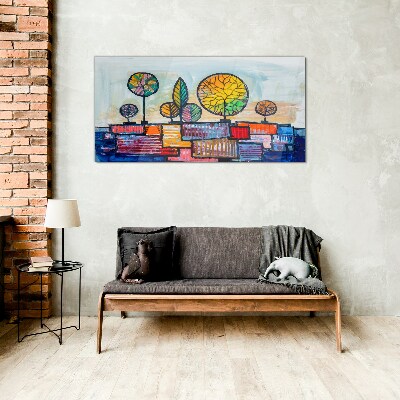 Bild auf glas Bunte Bäume in einer abstrakten Landschaft