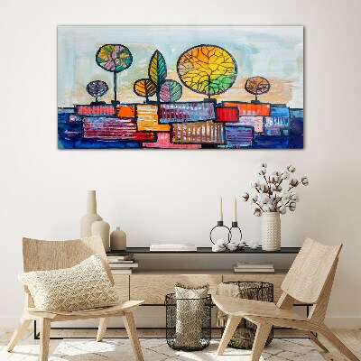 Bild auf glas Bunte Bäume in einer abstrakten Landschaft