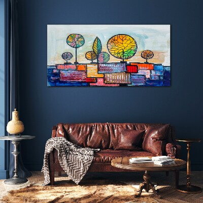 Bild auf glas Bunte Bäume in einer abstrakten Landschaft